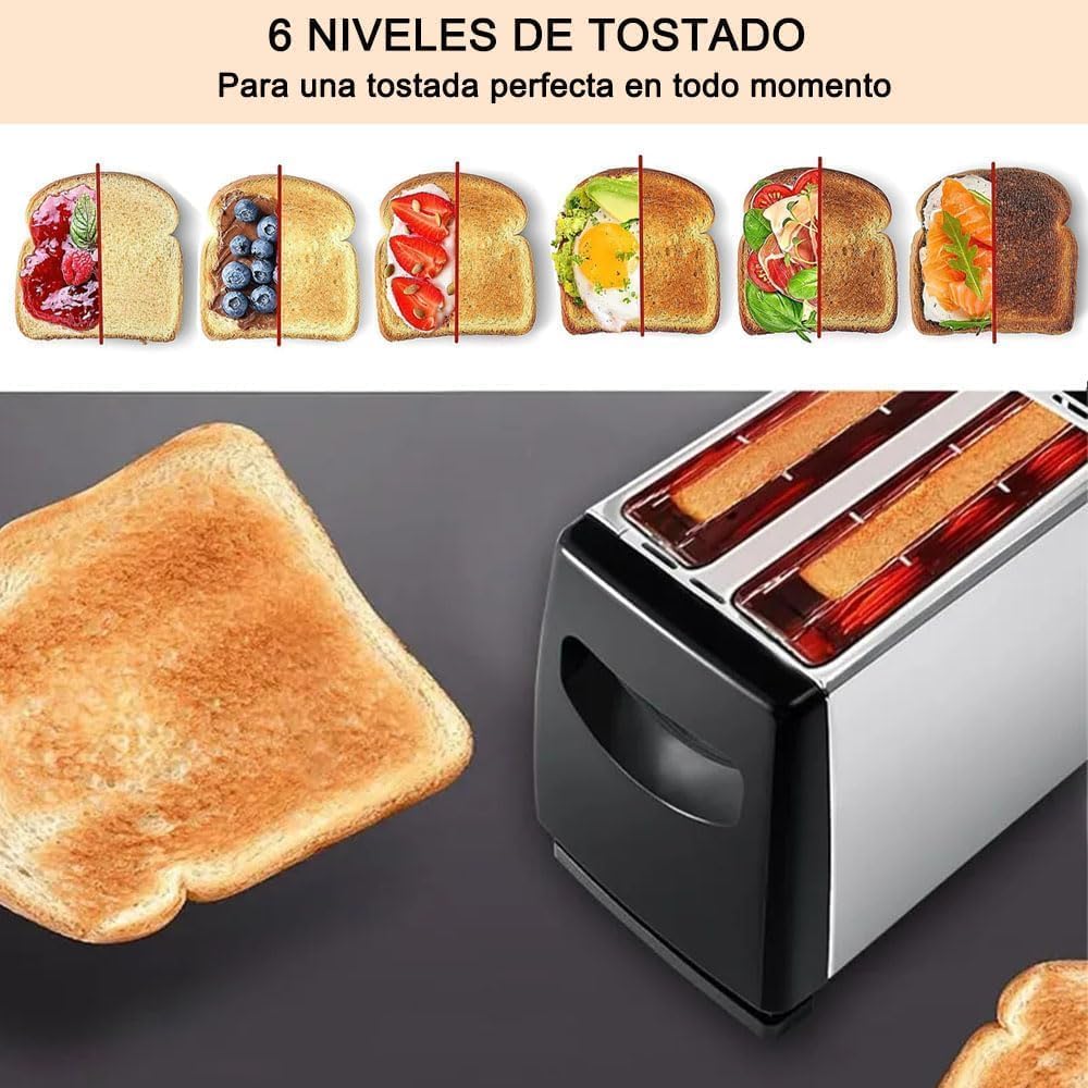 Tostador para Pan de 2 Rebanadas de Acero Inoxidable - Tostador Compacto con Tecnología de Tostado Avanzada, 6 Niveles de Tostado, Ranuras Extra Largas y Anchas, 650W (Plata)