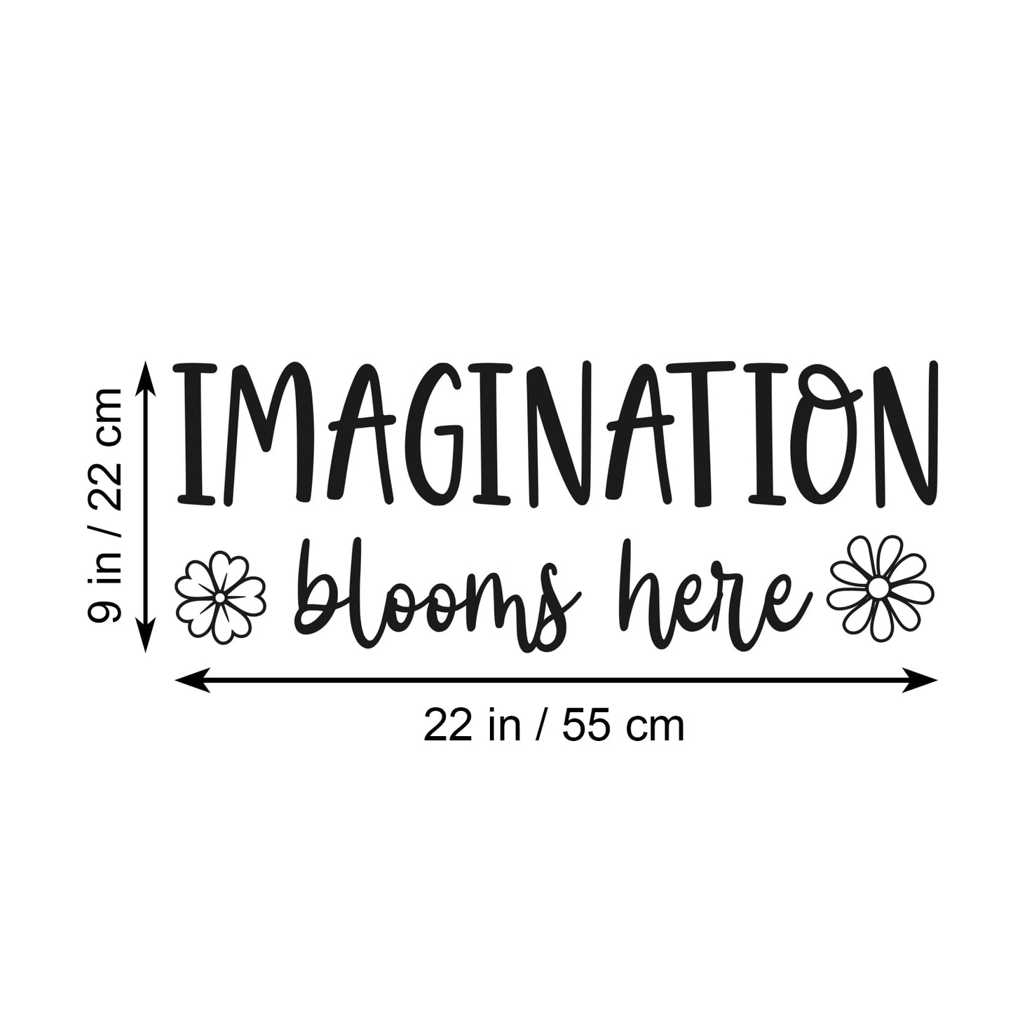 Imagination Blooms Here - Calcomanía de pared de vinilo inspiradora para sala de juegos para niños, decoración de aula