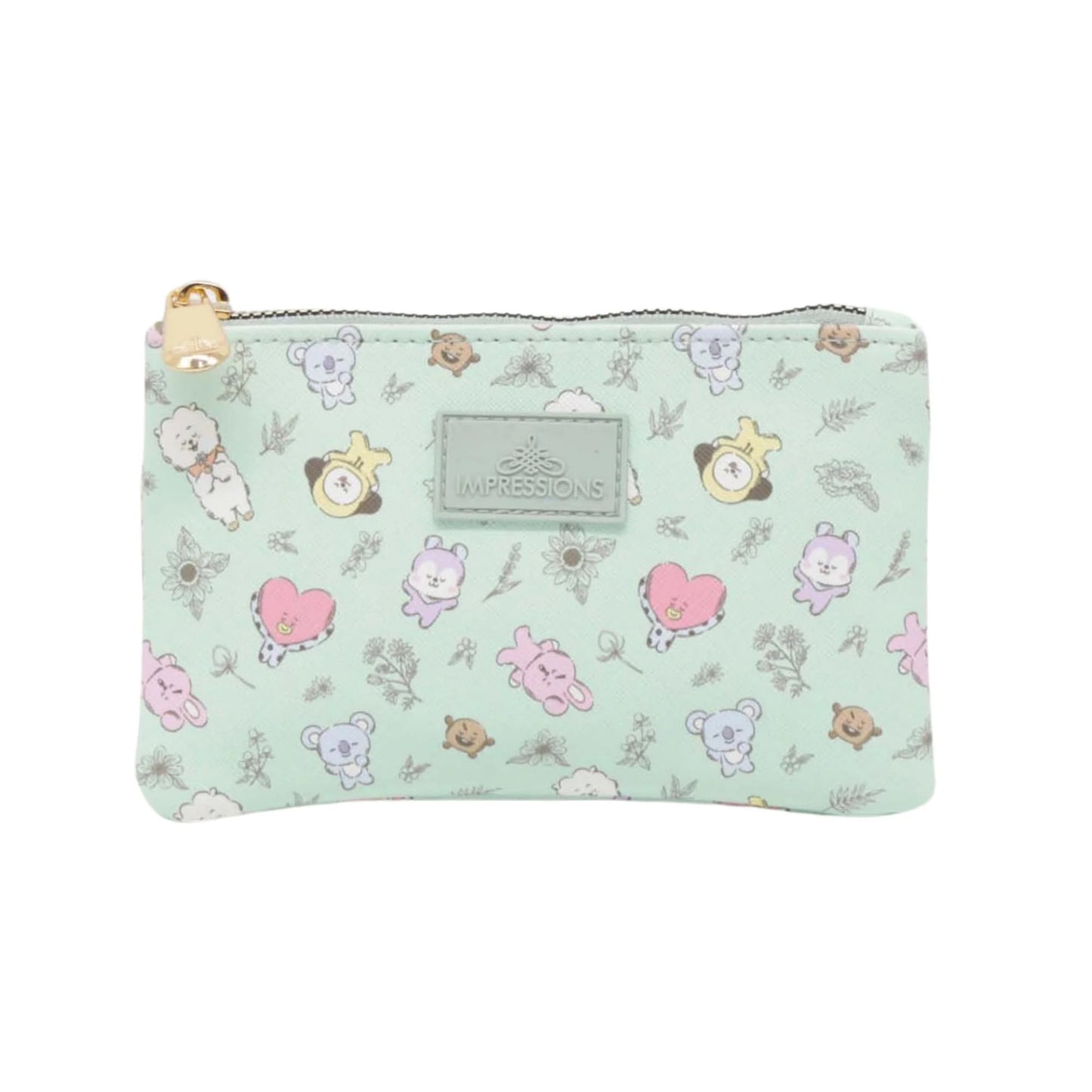 Impressions Vanity BT21 3-PC. Juego de bolsas de maquillaje con bolsas grandes, medianas y pequeñas, organización de maquillaje con bolsillo interior deslizante, material de PVC transparente, bolsa de