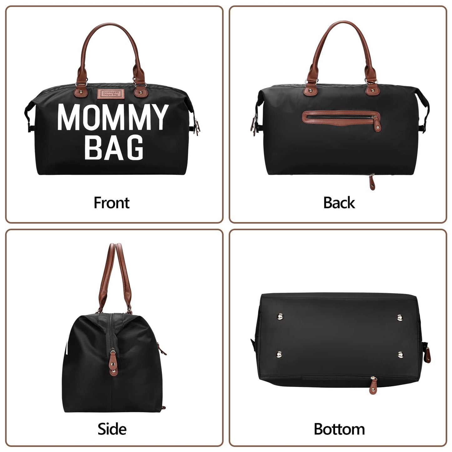 DOFASAYI - Bolsa de pañales para mamá con cambiador, mochila impermeable para pañales para bebé, bolsa grande de artículos esenciales de viaje, unisex, negro