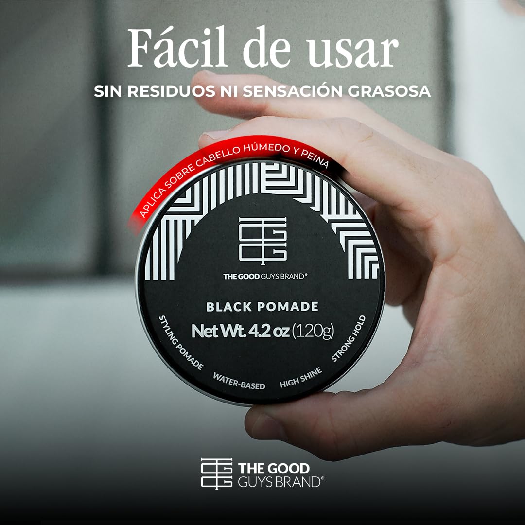 Cera para Cabello Hombre 120gr - Black Pomade | Cera con Color para Cubrir Canas | Fijación Fuerte y Brillo | Aroma Madera | Fácil de Aplicar | THE GOOD GUYS BRAND