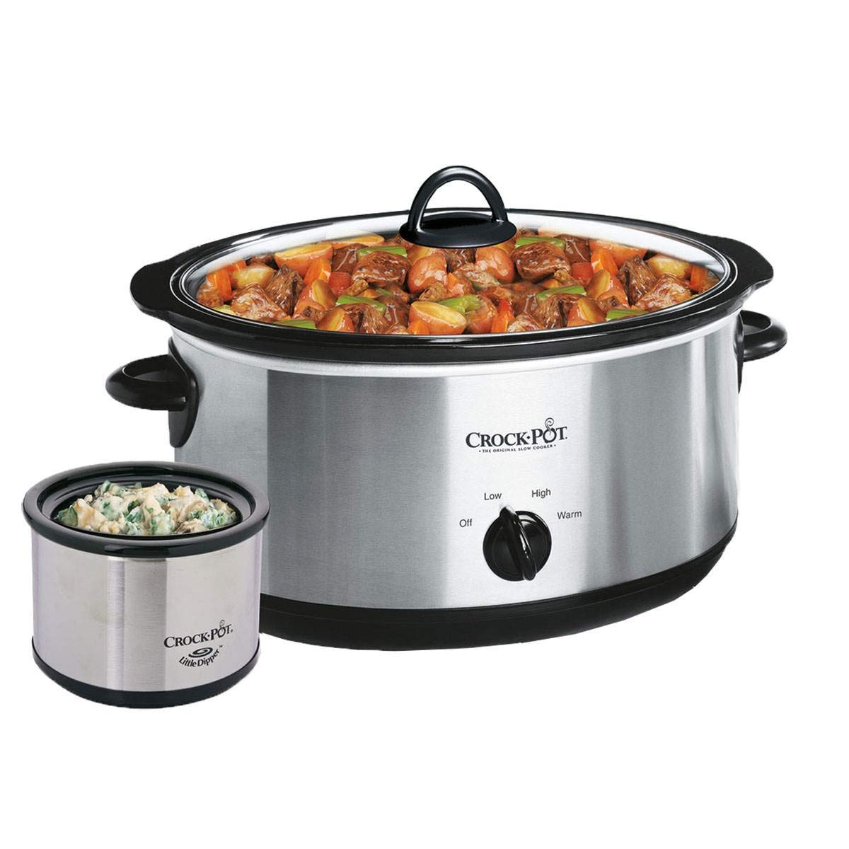 Crockpot - Olla de cocción lenta grande de 8 cuartos con mini calentador de alimentos de 16 onzas, acero inoxidable