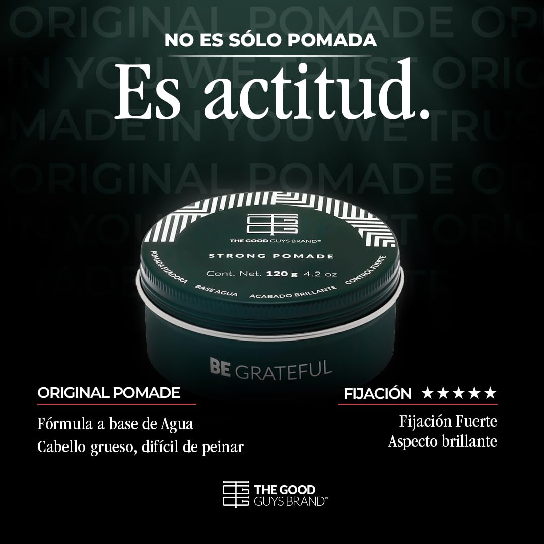 Cera para Cabello Hombre | Strong Pomade a Base de Agua | Pomada para Cabello Hombre Fijación Expert sin Residuos | Ideal para Cabello Grueso y Ondulado | THE GOOD GUYS BRAND (120gr)