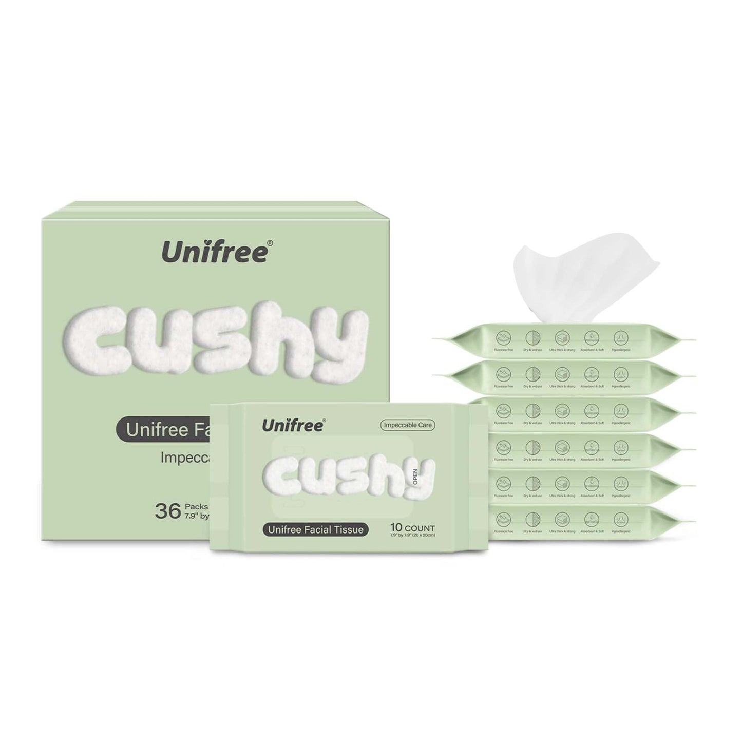 UNIFREE Toallas faciales Unifree | Toallitas húmedas | Toallitas secas | Desmaquillante | Pañuelos faciales | Paquete práctico para llevar (360 unidades)