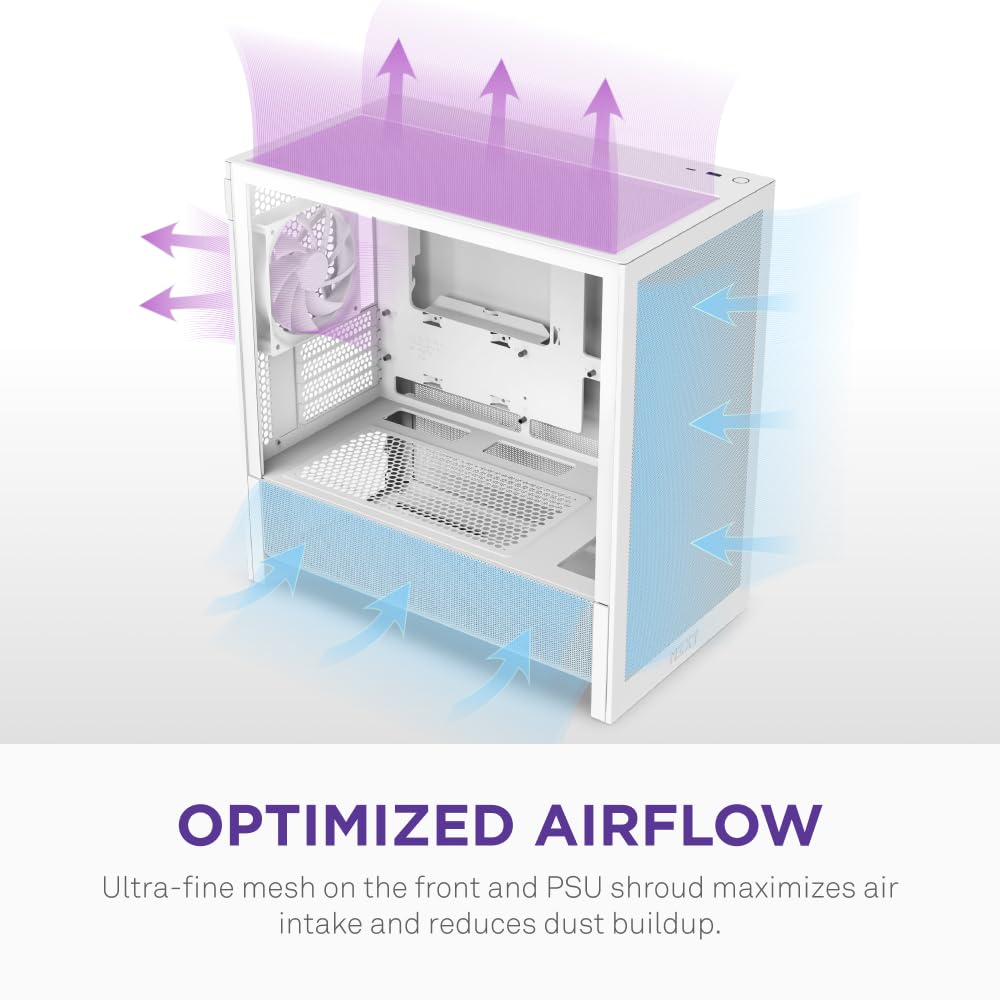 NZXT Gabinete H3 Flow Micro-ATX - Flujo de Aire optimizado - Incluye 1 Ventilador Trasero de 120 mm - Soporta GPU de tamaño Completo - Se Adapta a radiador Frontal de 280 mm y Superior de 240