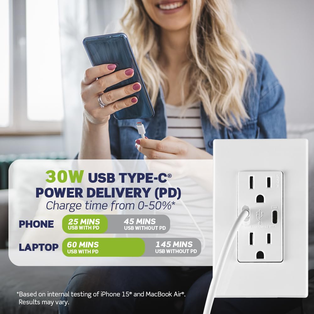 Leviton 005-T5635-00E Combinación Contacto Doble a Prueba de Manipulaciones y Contacto USB tipo C/C, Negro
