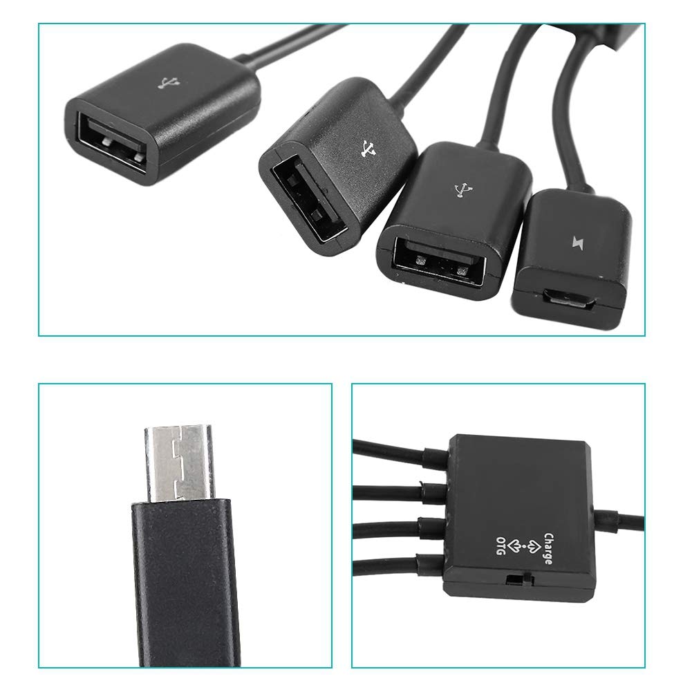 Dioche Adaptador USB HUB con alimentación, Micro USB HUB OTG Cargador de energía Cable Host Cable Lector Tarjetas Convertidor Adaptador para TV Stick