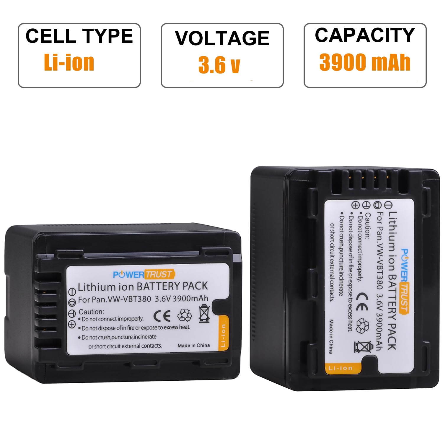 Batería y Cargador USB Dual PowerTrust VW-VBT380 para Panasonic