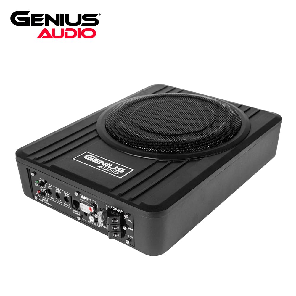 Genius Bocina Plana Tipo subwoofer Amplificado G-WA038 para Debajo de Asiento de Carro/Woofer Activo Compacto