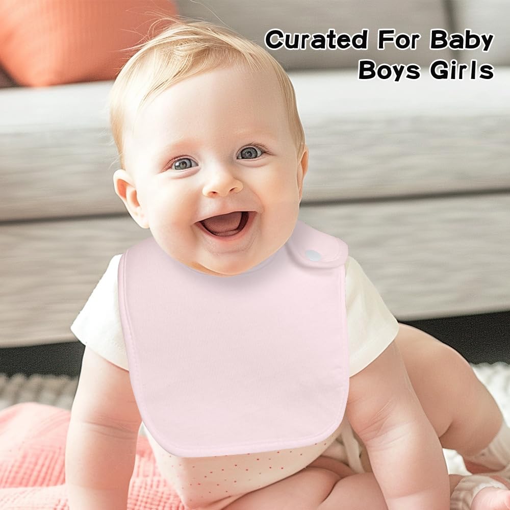 lazyrhino - Paquete de 8 baberos unisex ajustables con broches de presión ultra suaves y absorbentes para la dentición para niños y niñas (rosa)