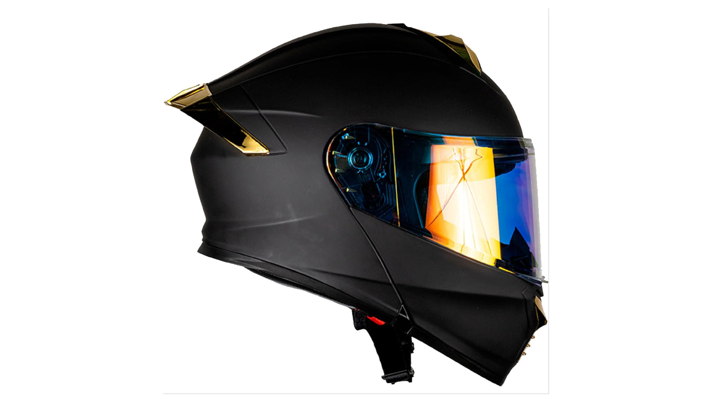 KOV Casco Thunder ABATIBLE Negro Dorado para Moto Mica Dorada Certificado Dot (XXL)