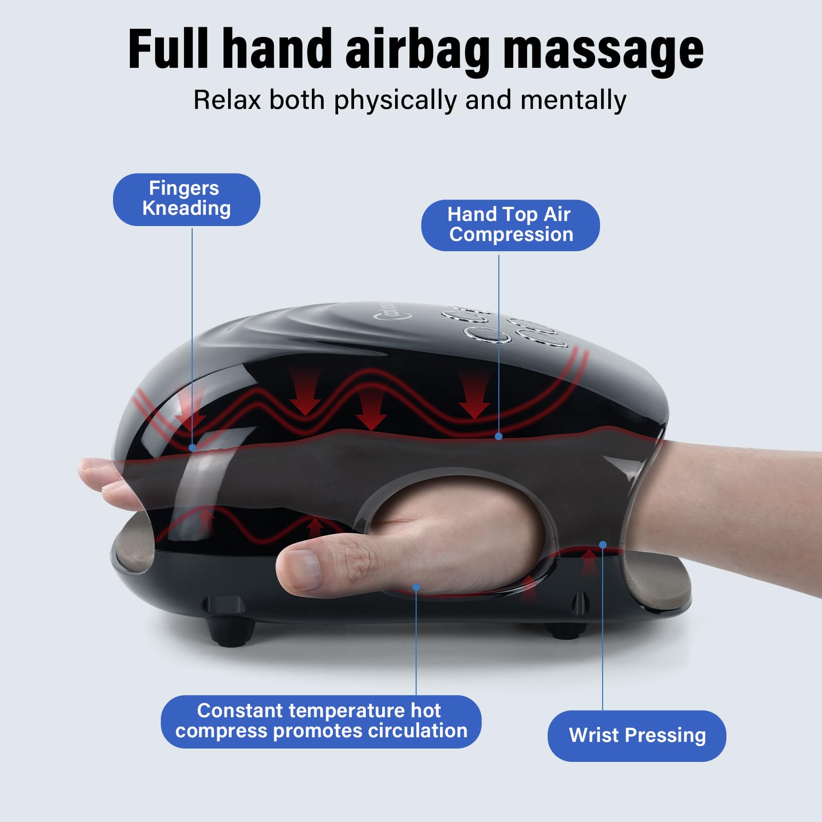 Masajeador de Manos Eléctrico, Masajeador de Manos Inalámbrico con Calor, Masaje Terapéutico de 3 Niveles, Máquina de Masaje de Dedos y Muñecas para Aliviar el Dolor, Regalos para Papá Mamá
