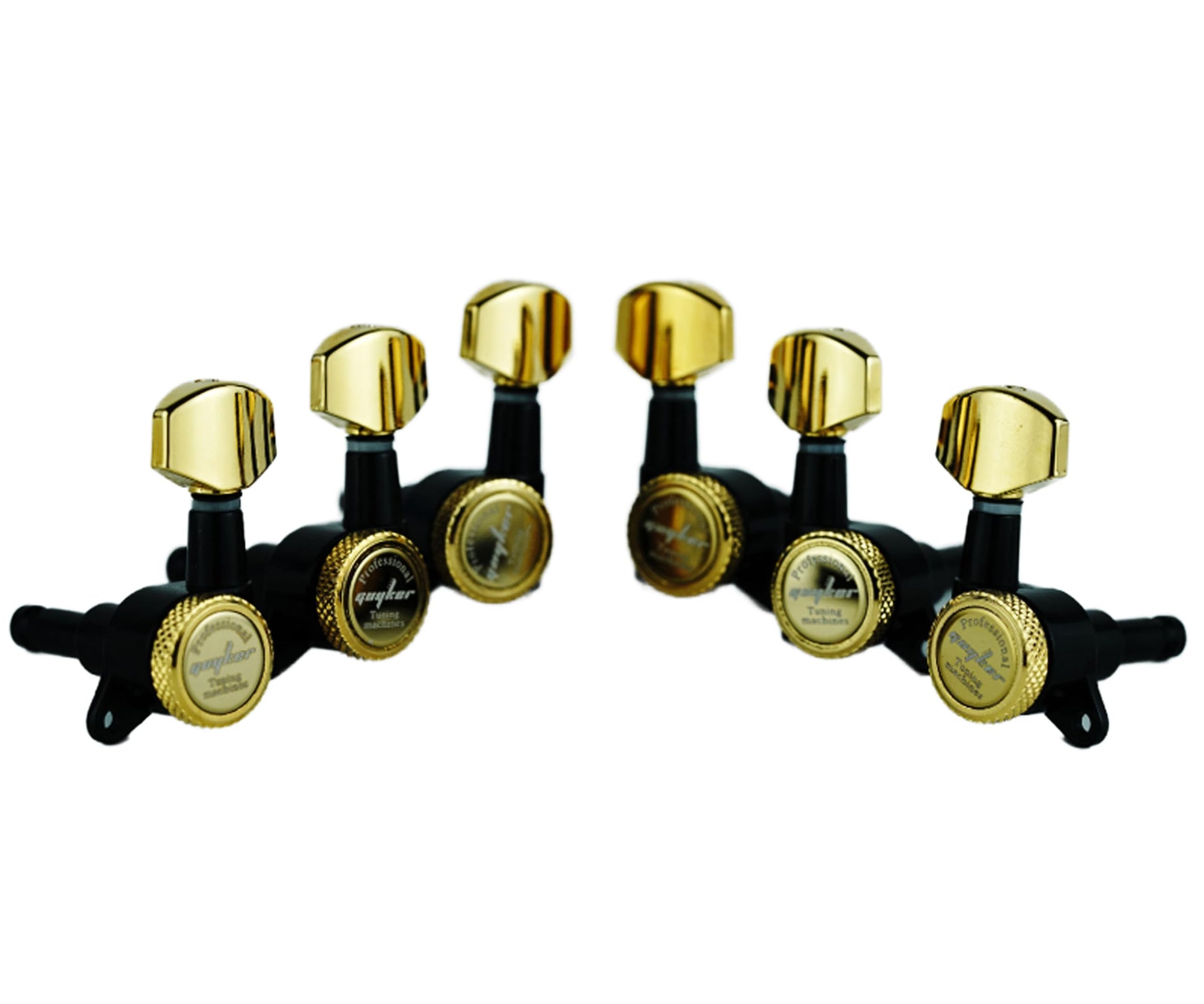 Guyker - Afinadores de bloqueo de guitarra (3L + 3R) - 1:18 - Clavijas de afinación de cuerda de bloqueo para guitarra eléctrica ST TL SG LP, estilo folk o acústica, color dorado y negro