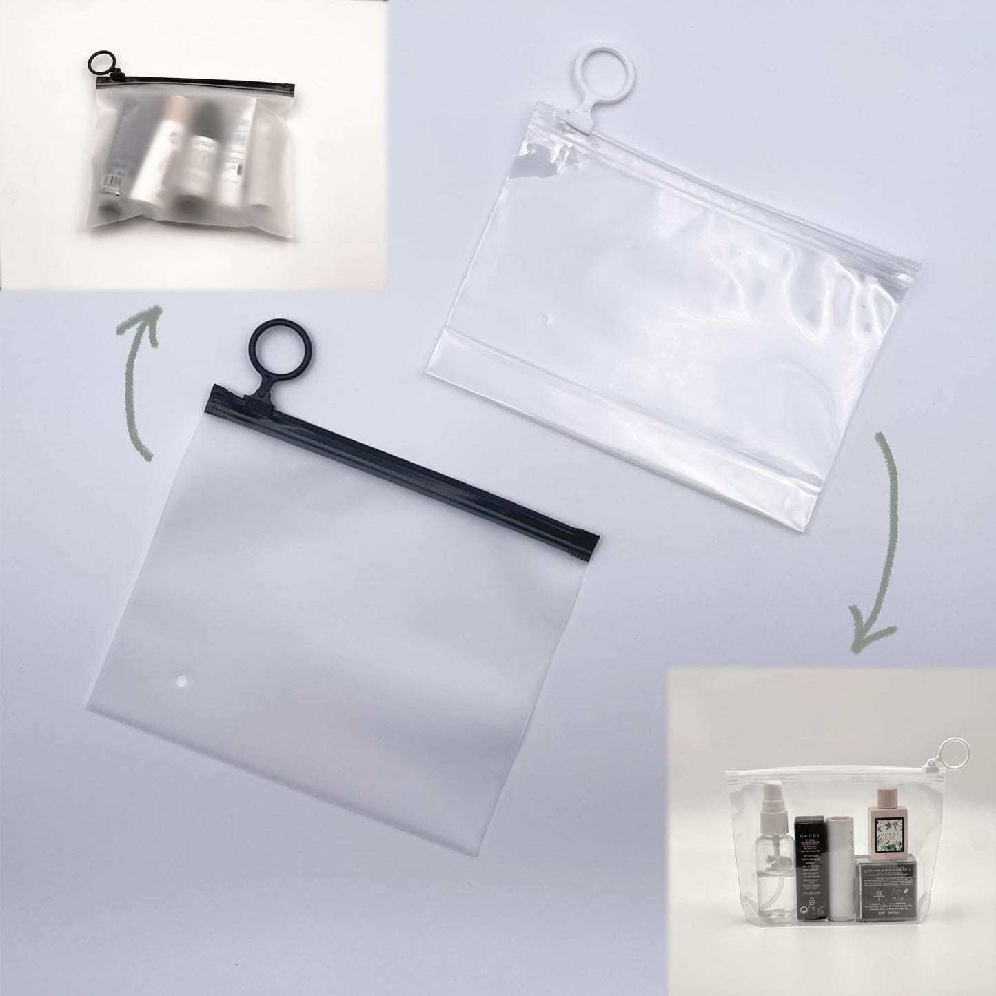 Meruya Bolsa de maquillaje de viaje, organizador de cosméticos de múltiples bolsillos con apertura amplia y divisor, bolsa de aseo de piel sintética con 2 mini bolsas de almacenamiento, Blanco