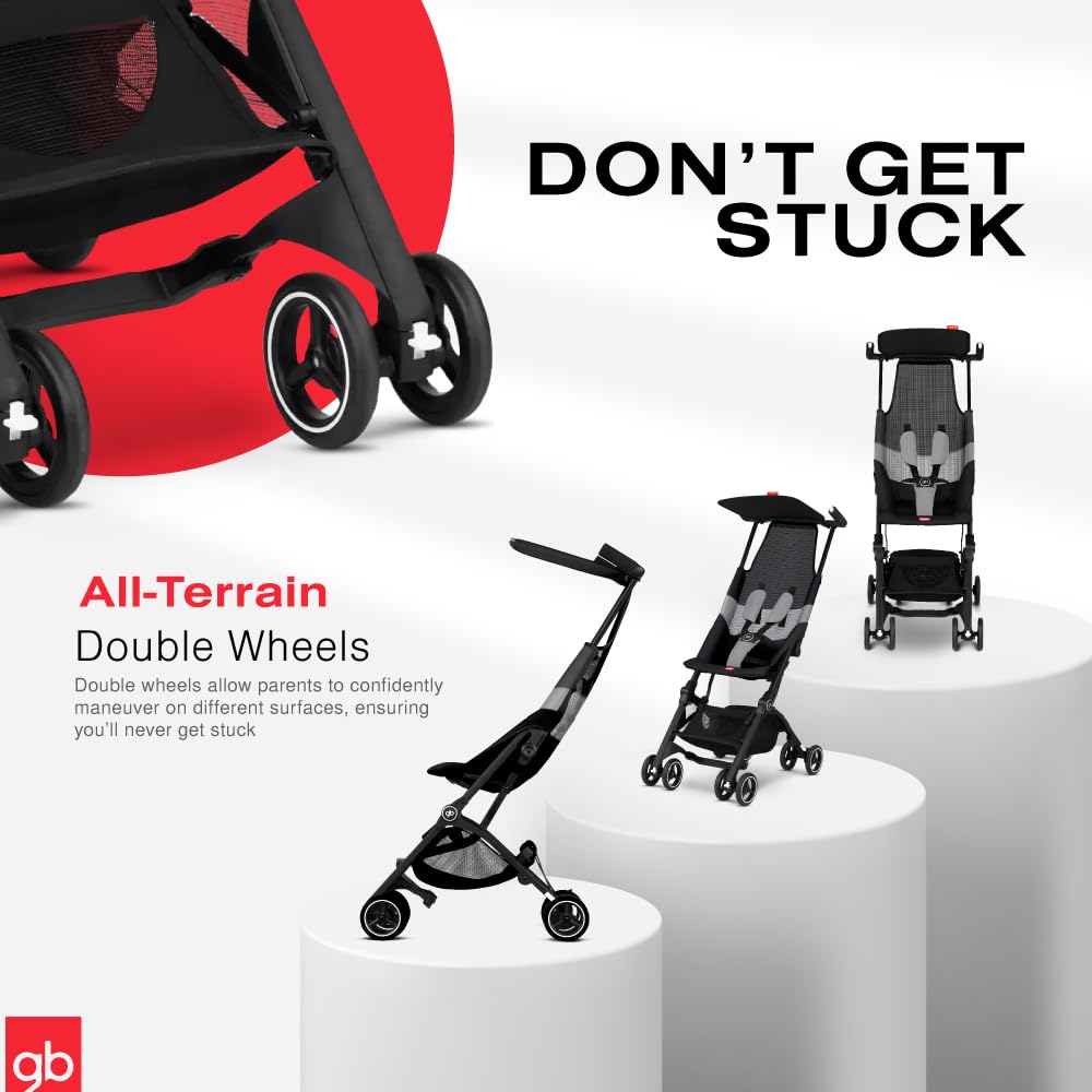 gb - Pockit Air All Terrain - Carreola de viaje ultracompacta y ligera con tela transpirable en terciopelo color negro