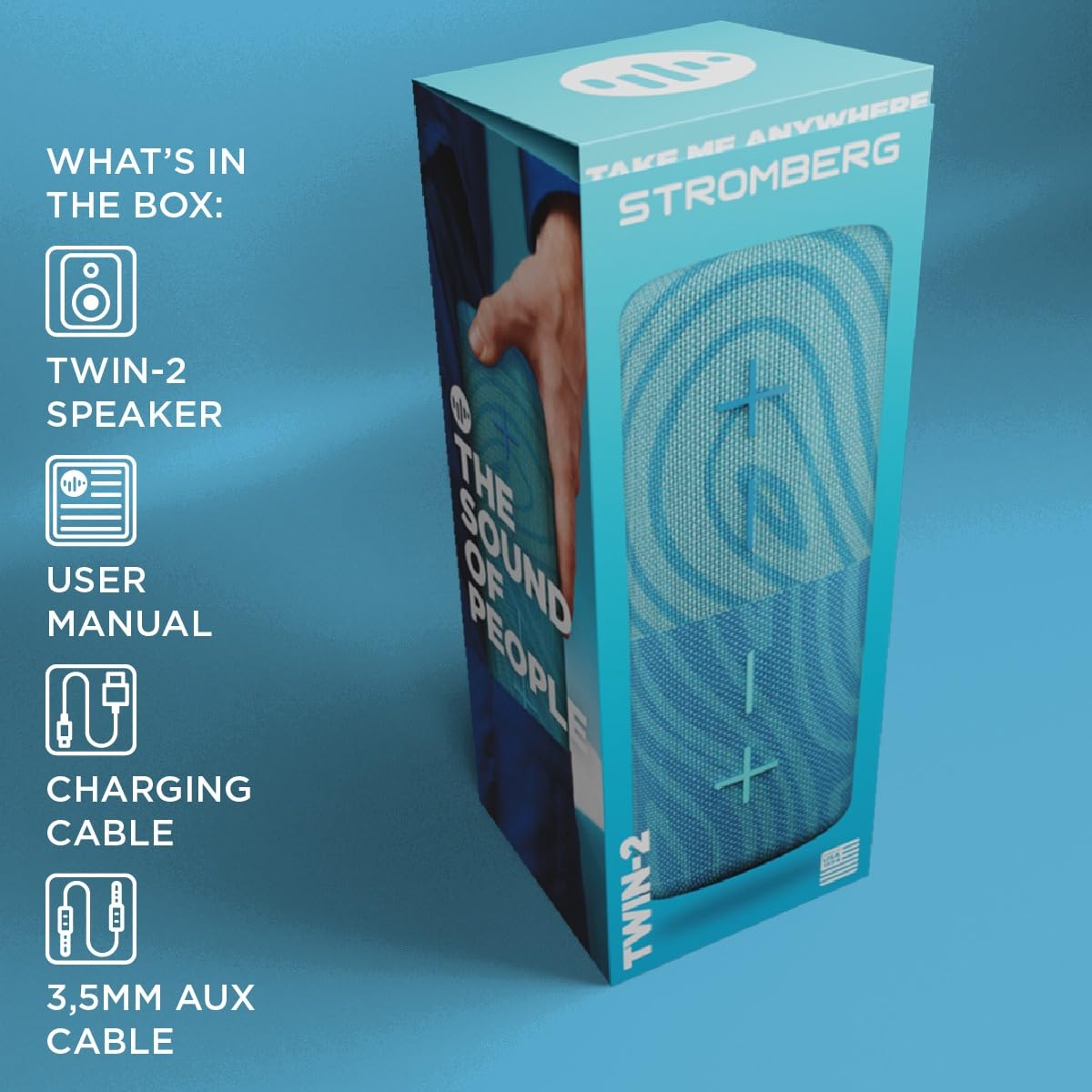 Stromberg - Mini altavoz portátil doble 2 en 1 con Bluetooth, potencia de 10 W, tiempo de reproducción de 10 horas, azul cielo y azul