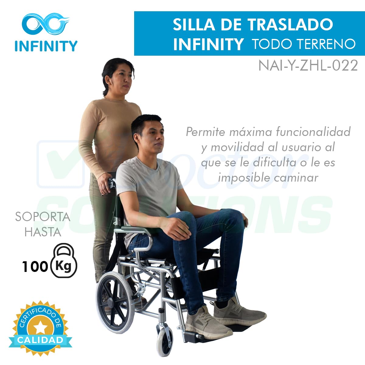 INFINITY | Silla de Ruedas de Traslado Plegable con Freno en Agarradera y Cinturón de Seguridad (ROJO)