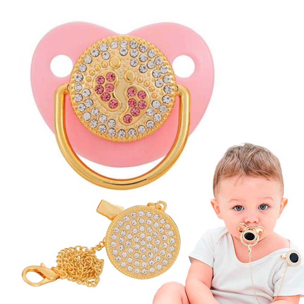 Chupón Sweet Baby Rosa Oro Diamantes Diseño VIP con Sujetador Mordedera Ergonómica Sin BPA para Bebé 0 a 18 Meses