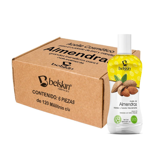 Belskin | 6 Pack Aceites Cosméticos de Almendra | Aceite Para uso Corporal – Piel, Cuerpo y Cabello | Aceite para Cabello - Aceite Facial - Aceite Corporal | Hidrata y Suaviza Naturalmente | Aporta Fuerza y Brillo a Uñas y Pestañas | Cabello más Brilloso