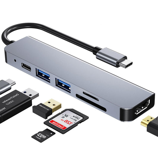 Hub USB C 6 en1, Adaptador Tipo C para MacBook Air, Adaptador USB C a HDMI 4K con USB 3.0 PD Carga Lector de Tarjetas SD TF Compatible con MacBook Pro, iPad Pro, Huawei y Más Dispositivos Tipo C