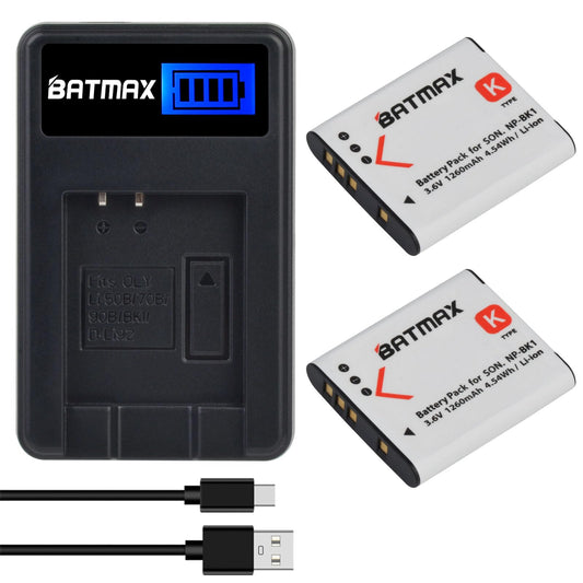 Batmax 2X NP-BK1 NP-FK1 Batería + cargador rápido LCD para Sony NP-BK1, Cybershot DSC-W180, DSC-W190, DSC-W370, DSC-S750, DSC-S780, DSC-S950, DSC-S980, Webbie MHS-CM1 HD, MHS-PM1