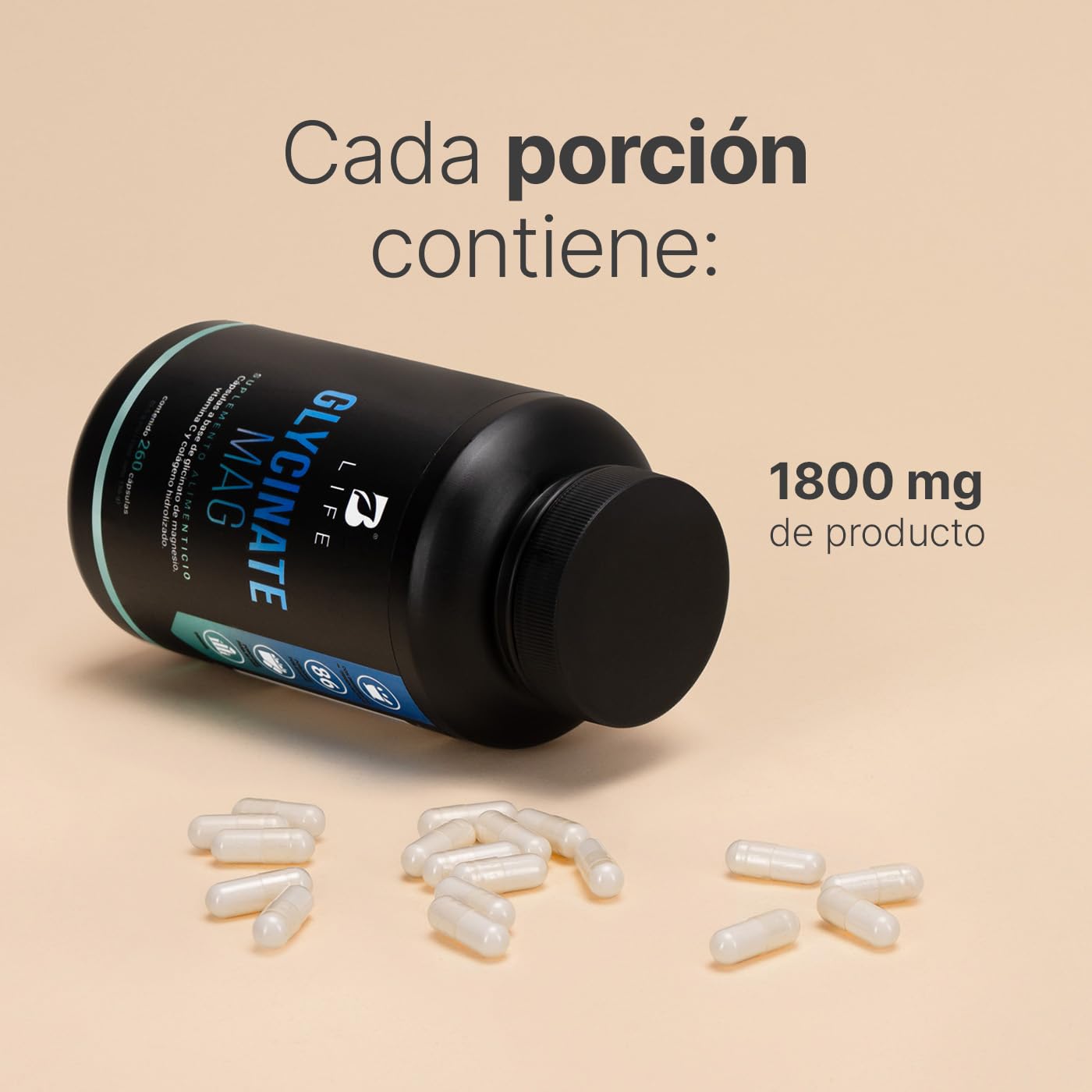 B Life Company Glicinato de Magnesio de 260 Cápsulas con 1800 mg por porción. Alta absorción. Ingredientes Naturales. Glycinate Mag.