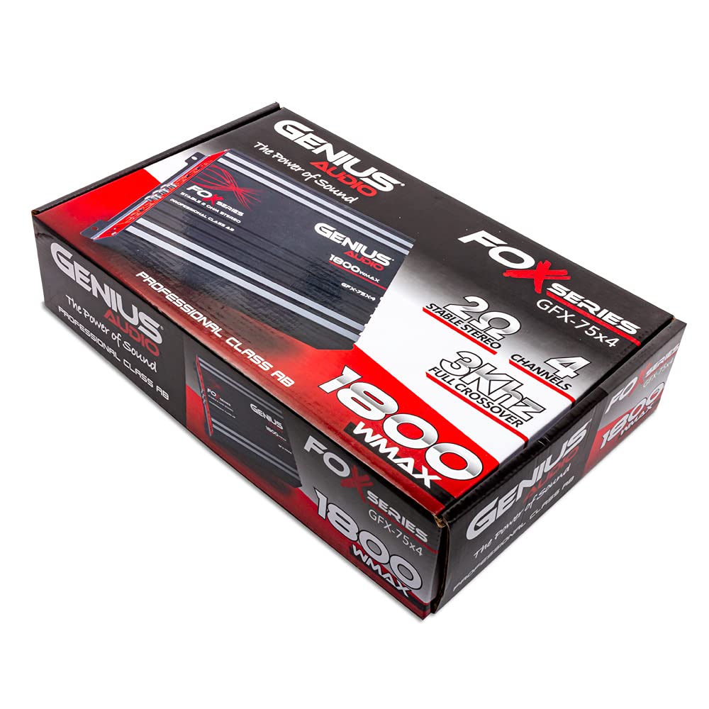 GENIUS- Amplificador de Audio Calase ab 4 Canales Fox GFX-75X4 / 1800 wmax. 75 wrms/estable a 2 ohms estereo/Car Audio, Open Show