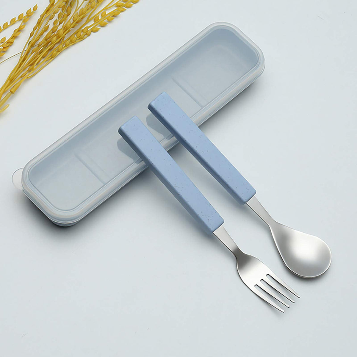 VANRA - Juego de cubiertos para niños de 2 piezas, juego de vajilla de acero inoxidable 18/10, juego de cubiertos plateados, juego de cubiertos para la cena, juego de cuchara y tenedor con estuche de