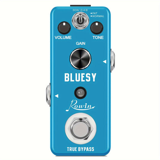 Rowin Distortion Bluesy Pedal: Overdrive clásico con modos cálido/caliente, True Bypass para guitarra eléctrica y bajo