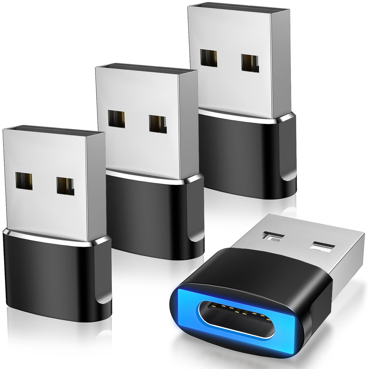 Adaptador USB a USB C TiMOVO Negro con Luz LED Carga Rápida