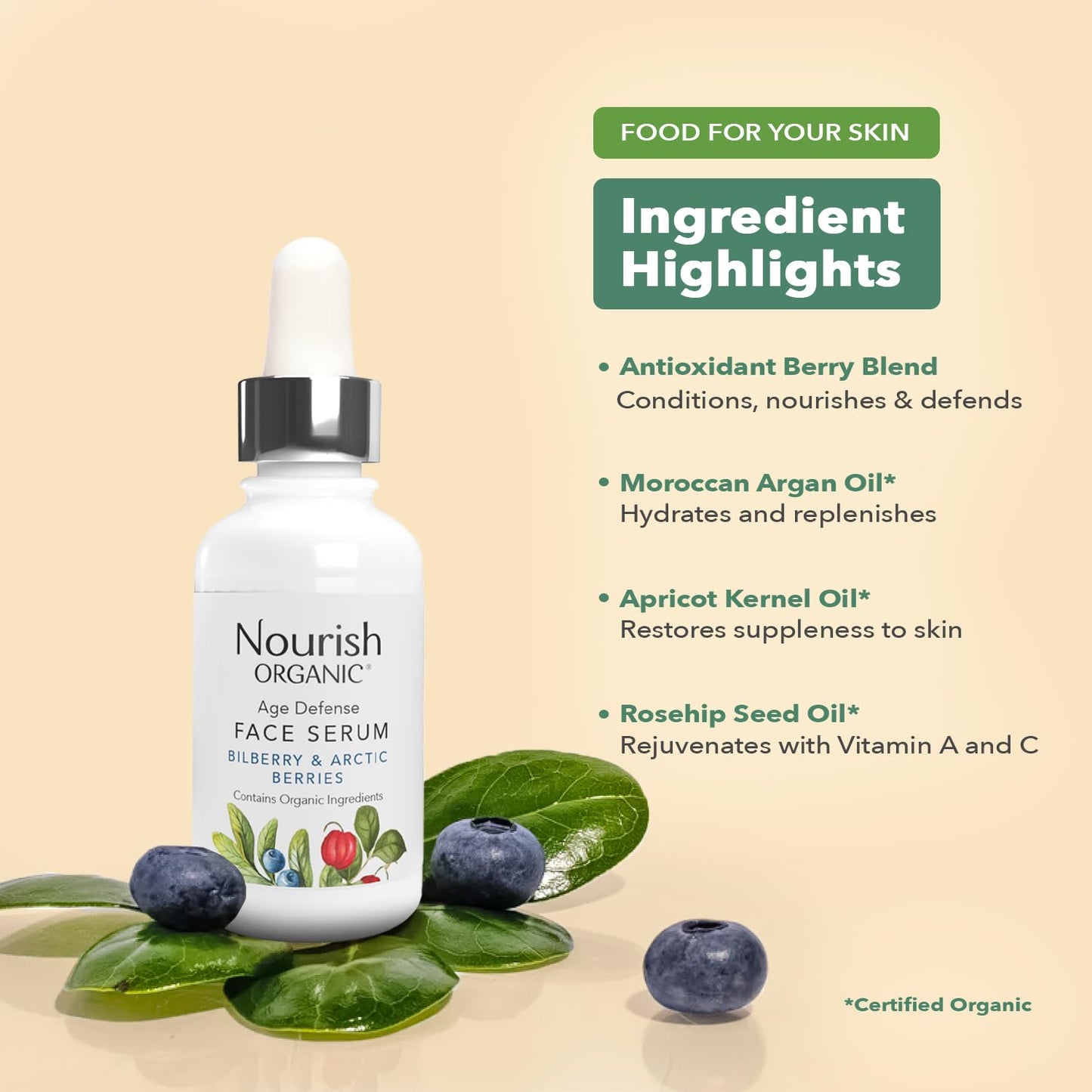 Nourish Organic Age Defense Face Serum, 0.7 Ounce