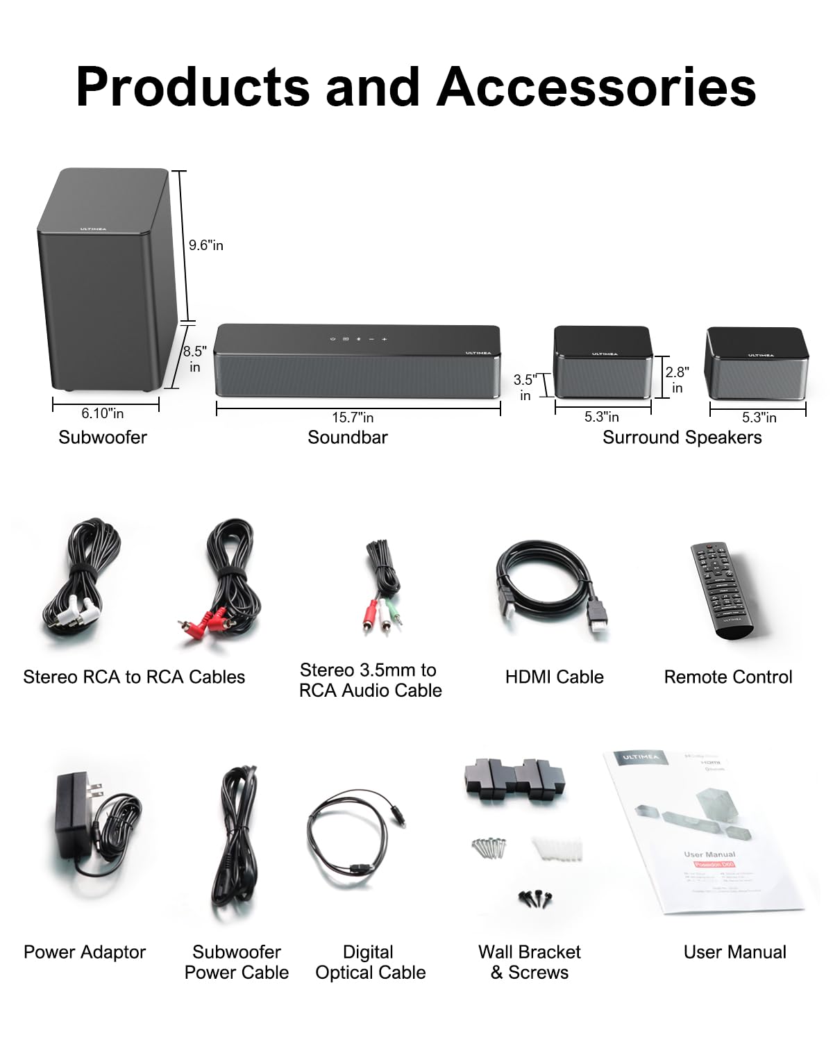 ULTIMEA - Barra de sonido envolvente virtual 5.1, sistema envolvente de cine en casa de 320 W con altavoces ajustables y subwoofer, barra de sonido para altavoces de TV, barra de sonido para Smart TV,