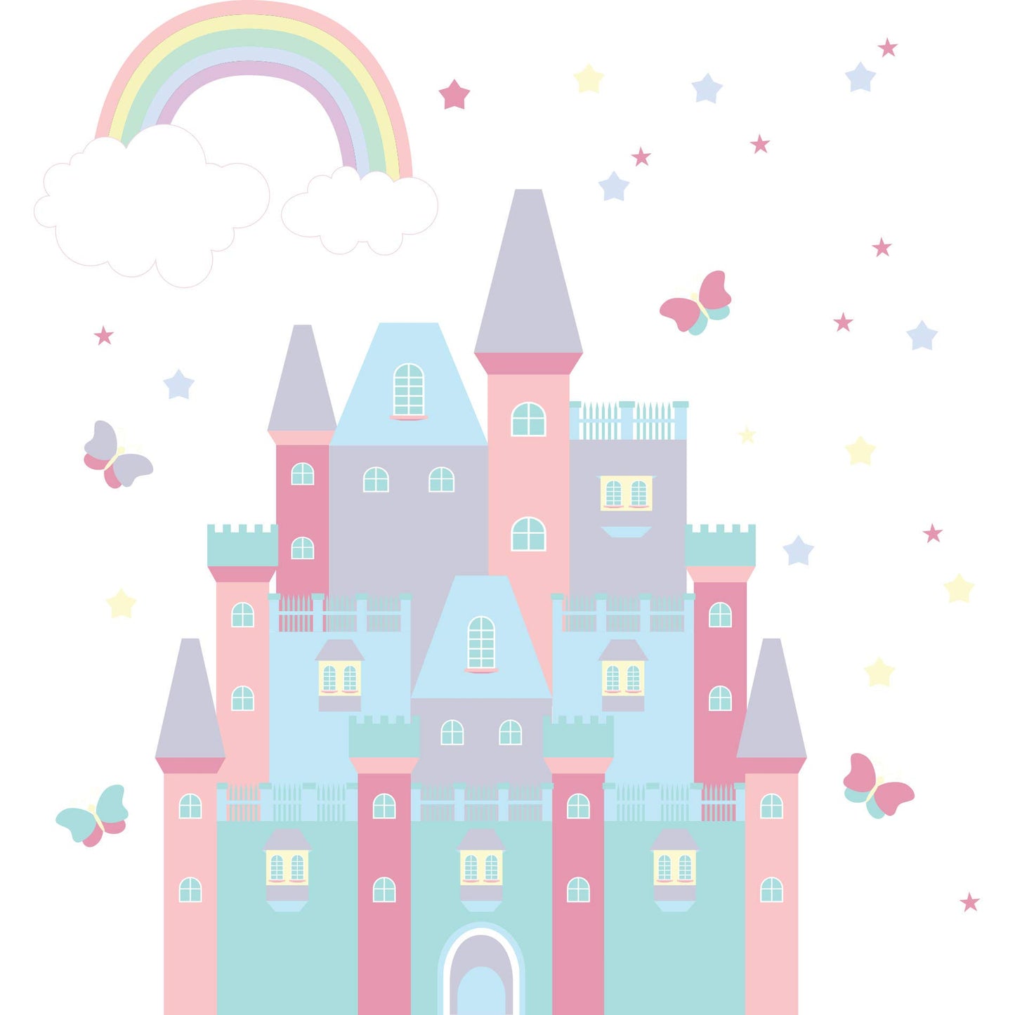 Calcomanía de pared de castillo gigante para recámara o guardería de niñas, niños y calcomanías