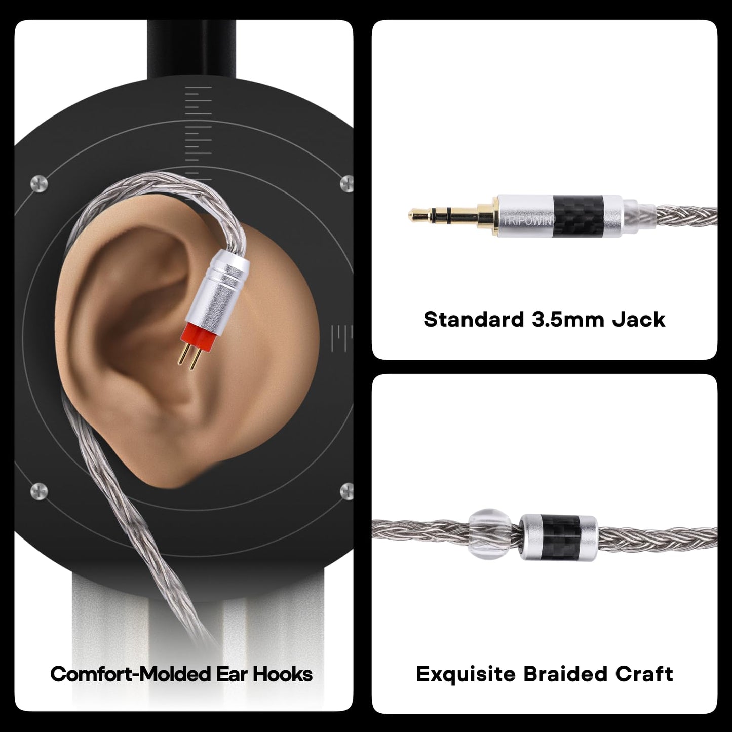 Linsoul Tripowin Zonie IEM Cable, Cable de Auriculares de 2 m de Longitud, Cable de Auriculares Chapado en Plata de 16 Núcleos, Cable de Monitor In Ear para KZ ZS10 PRO 2 SIMGOT EM6L (Empotrable 2Pin)
