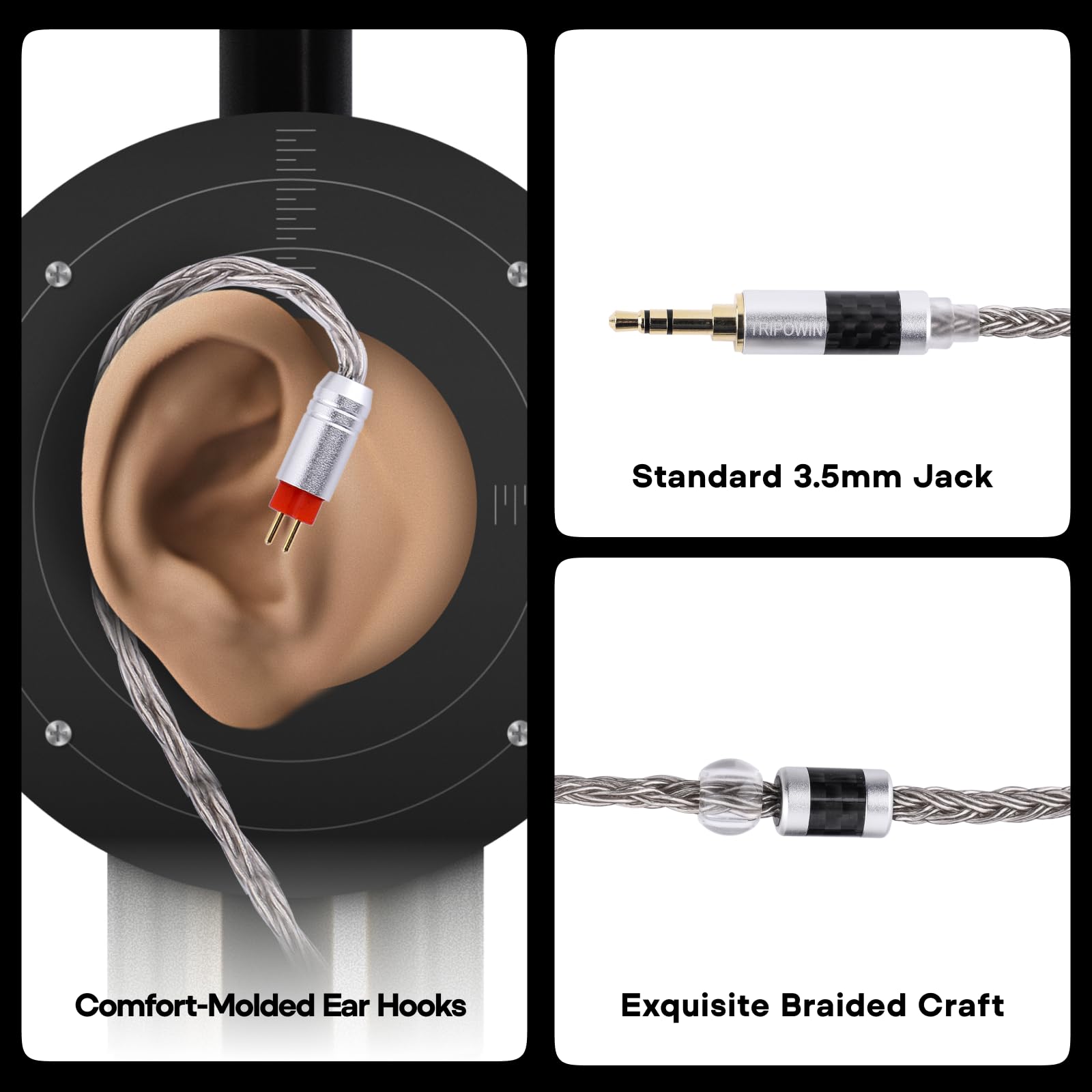 Linsoul Tripowin Zonie IEM Cable, Cable de Auriculares de 2 m de Longitud, Cable de Auriculares Chapado en Plata de 16 Núcleos, Cable de Monitor In Ear para KZ ZS10 PRO 2 SIMGOT EM6L (Empotrable 2Pin)