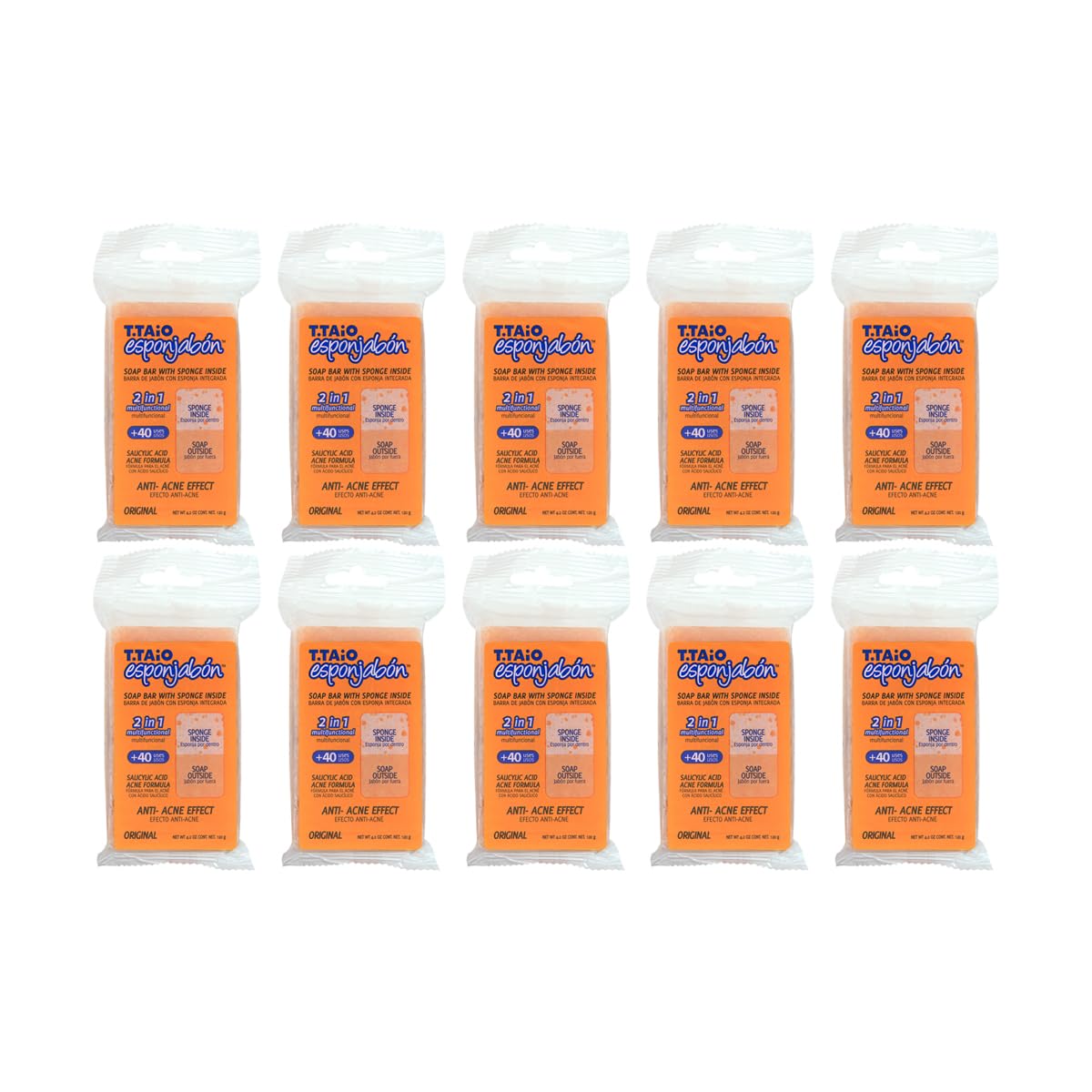 10 Piezas Esponjabon ANTI ACNE con Ácido Salicílico Esponja + Jabón 2 en 1