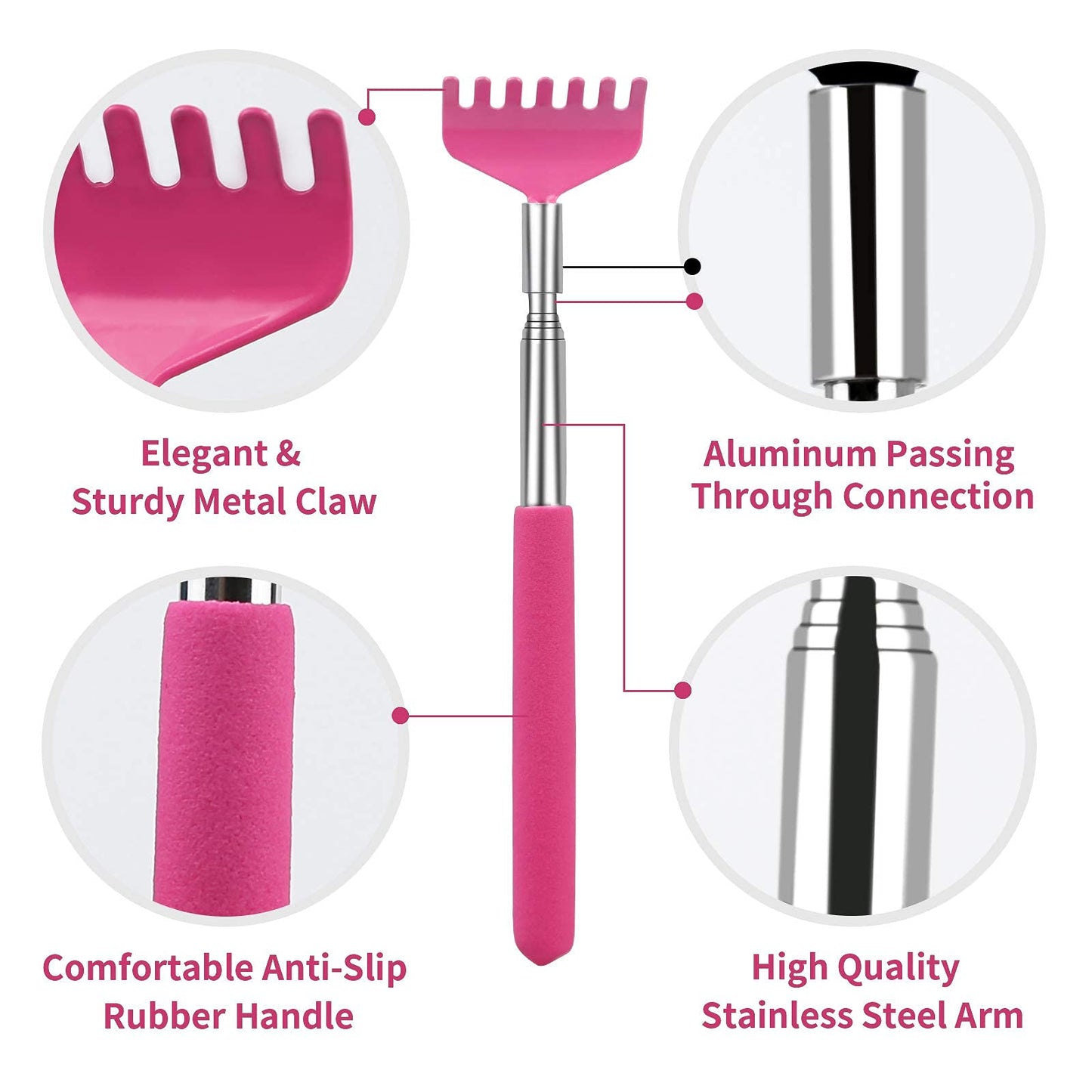 Back scratcher Extendable, Sturdy Metal Telescoping Backscratcher, Funny Christmas Stocking stuffers for Men, Dad, Grandpa,Packed with Nice Carrying Bag(Black, Pink, Blue, Yellow, Red, Purple)