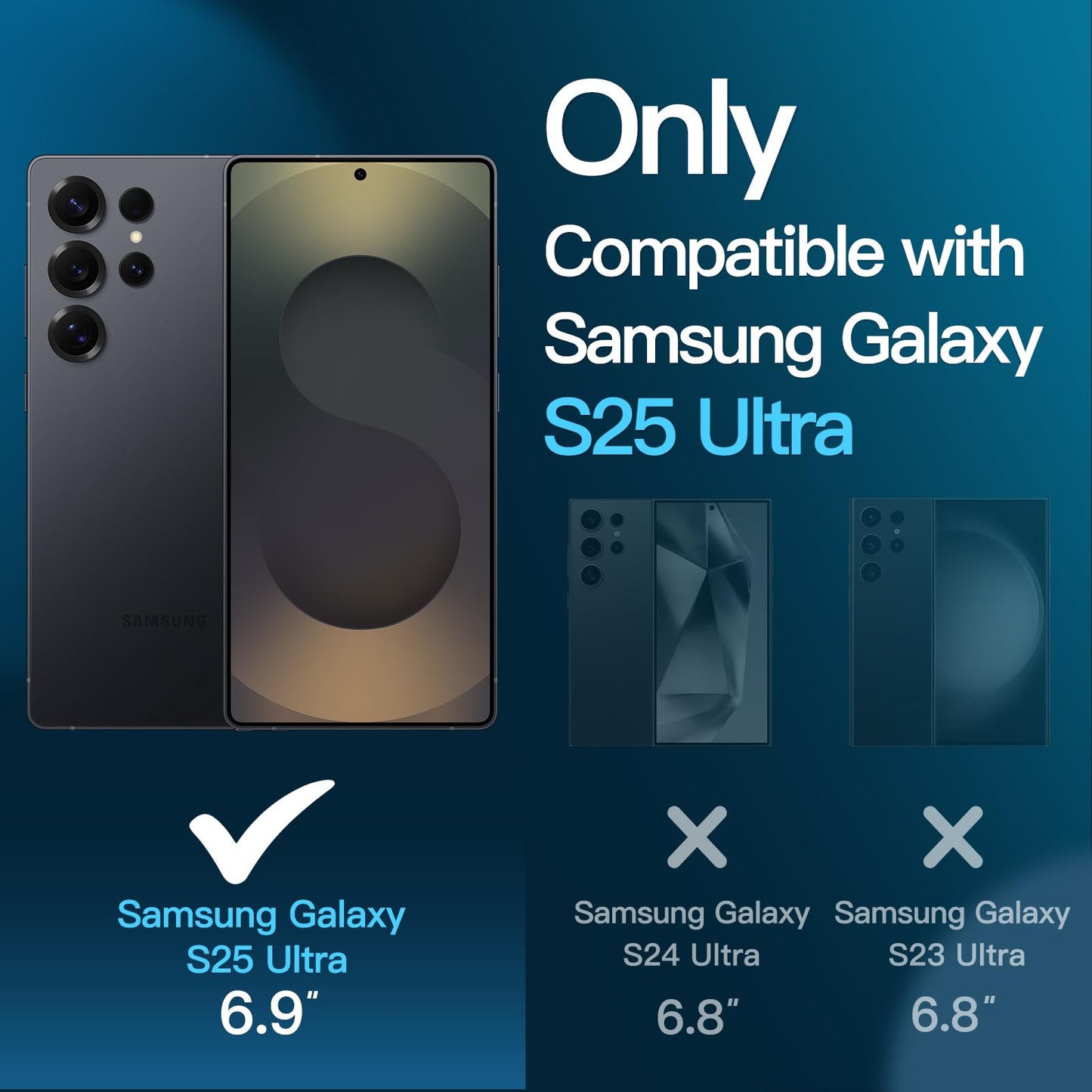 JETech 5 en 1 Funda para Samsung Galaxy S25 Ultra 5G con 2 Protector Pantalla Mica Cristal Vidrio Templado y 2 Protector Lente Cámara, Carcasa Anti-Amarillo Antigolpes (Negro Titanio)