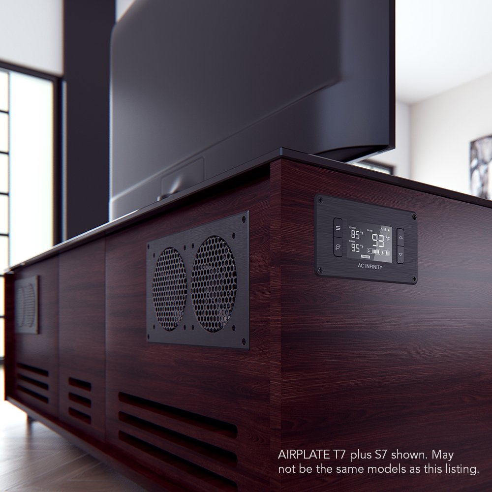 Sistema de Ventilador AC Infinity AIRPLATE T7 Negro de 12 Pulgadas con Control de Termostato para Gabinetes AV de Cine en Casa