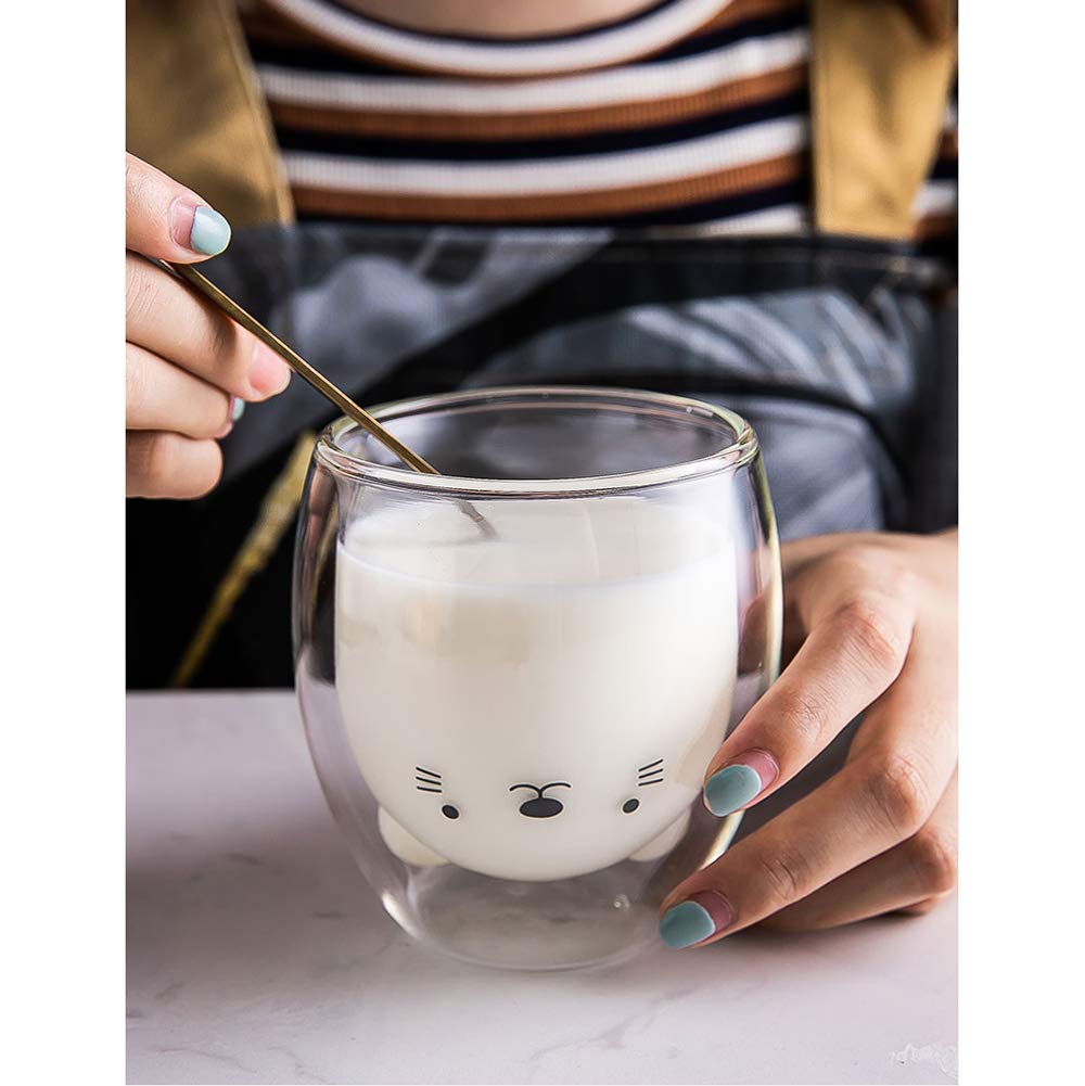 Binoster Taza Linda Taza de café Taza de té Vasos Vasos con Aislamiento de Doble Pared Taza de café Taza de Leche, Oficina y cumpleaños Personal (Gato)