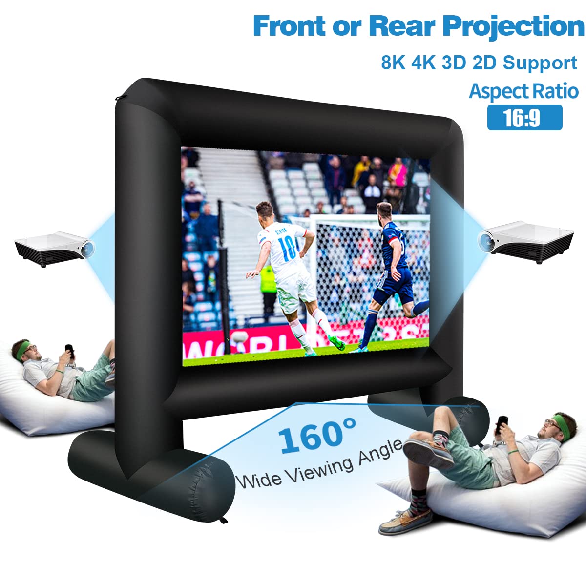 AZXRHWYGS - visualización inflable para proyector de película hinchable para interiores y exteriores, de 14 pies, con bolsa de transporte para proyección delantera y trasera