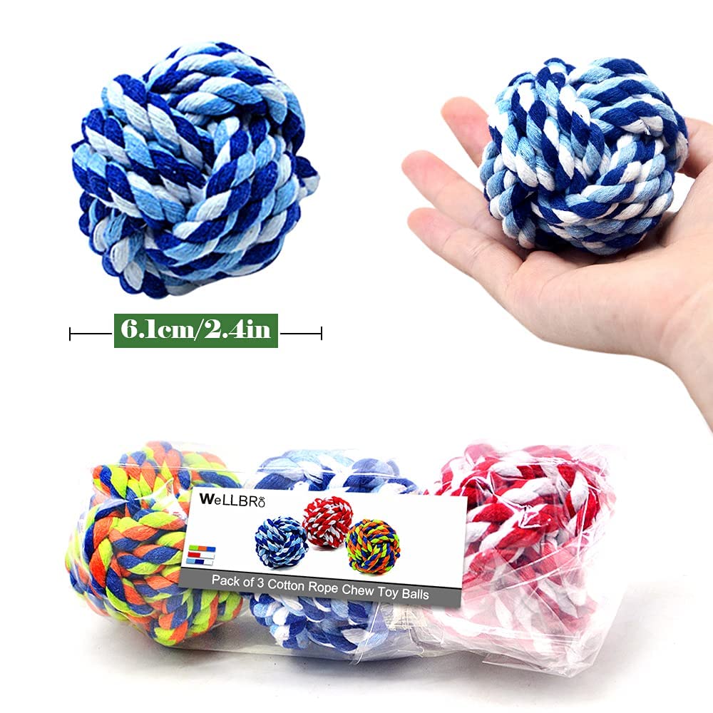 Juguete Masticable Wellbro Multicolor con Nudos de Algodón para Mascotas en Pack de 3
