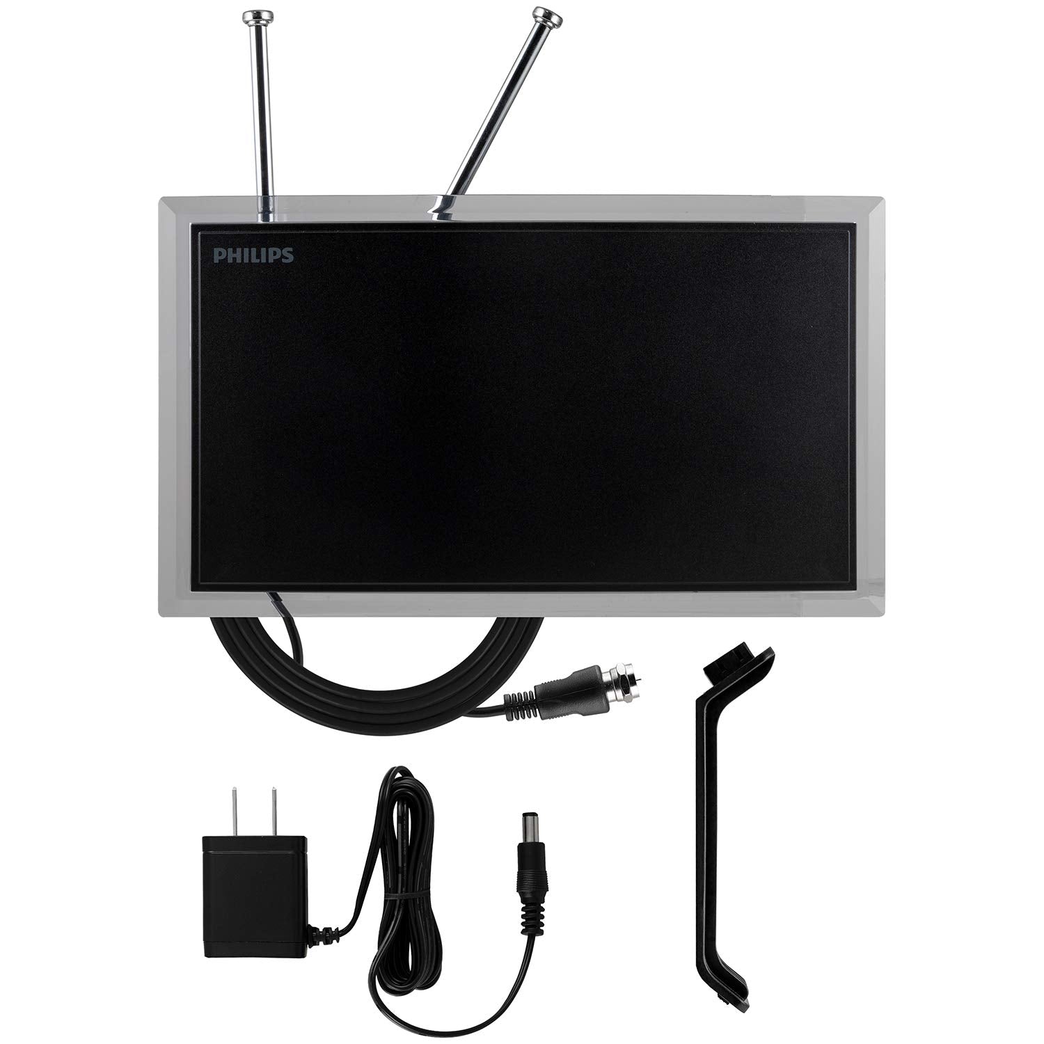 Philips SDV3237N/27 - Antena de TV amplificada para Interiores, Orejas de Conejo dipolares Extensibles, 4K 1080P VHF UHF, Largo Alcance, Amplificador de señal Amplificador, Antena Digital HDTV,