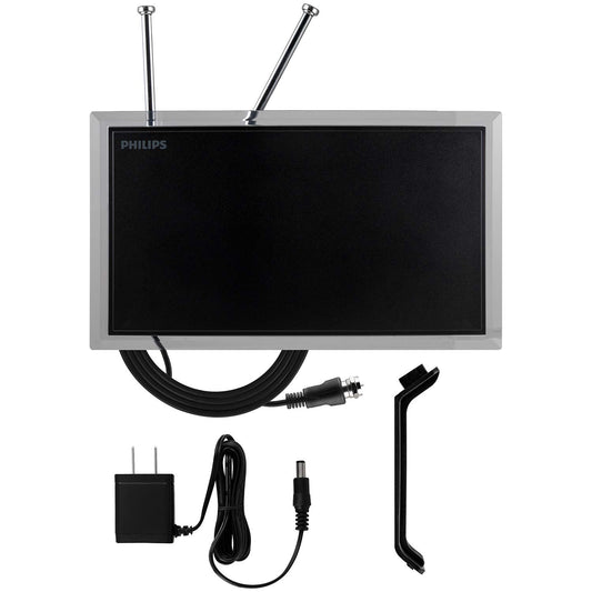Philips SDV3237N/27 - Antena de TV amplificada para Interiores, Orejas de Conejo dipolares Extensibles, 4K 1080P VHF UHF, Largo Alcance, Amplificador de señal Amplificador, Antena Digital HDTV,
