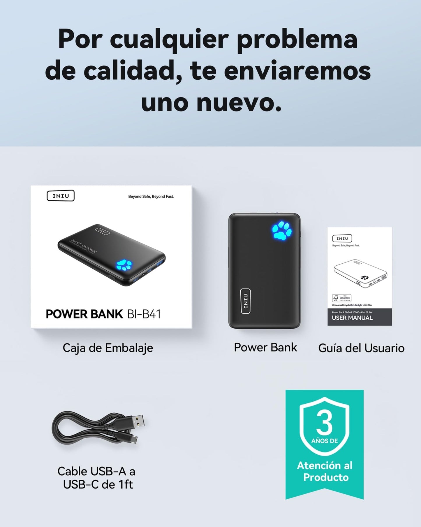 INIU Power Bank, Slimmest 22,5W PD de Alta Velocidad 10000mAh Bateria Externa, USB C Input & Output Bateria Portatil con Linterna para iPhone 16 15 14 13 12 11 X Pro Samsung S22 S21 S20 iPad Airpods