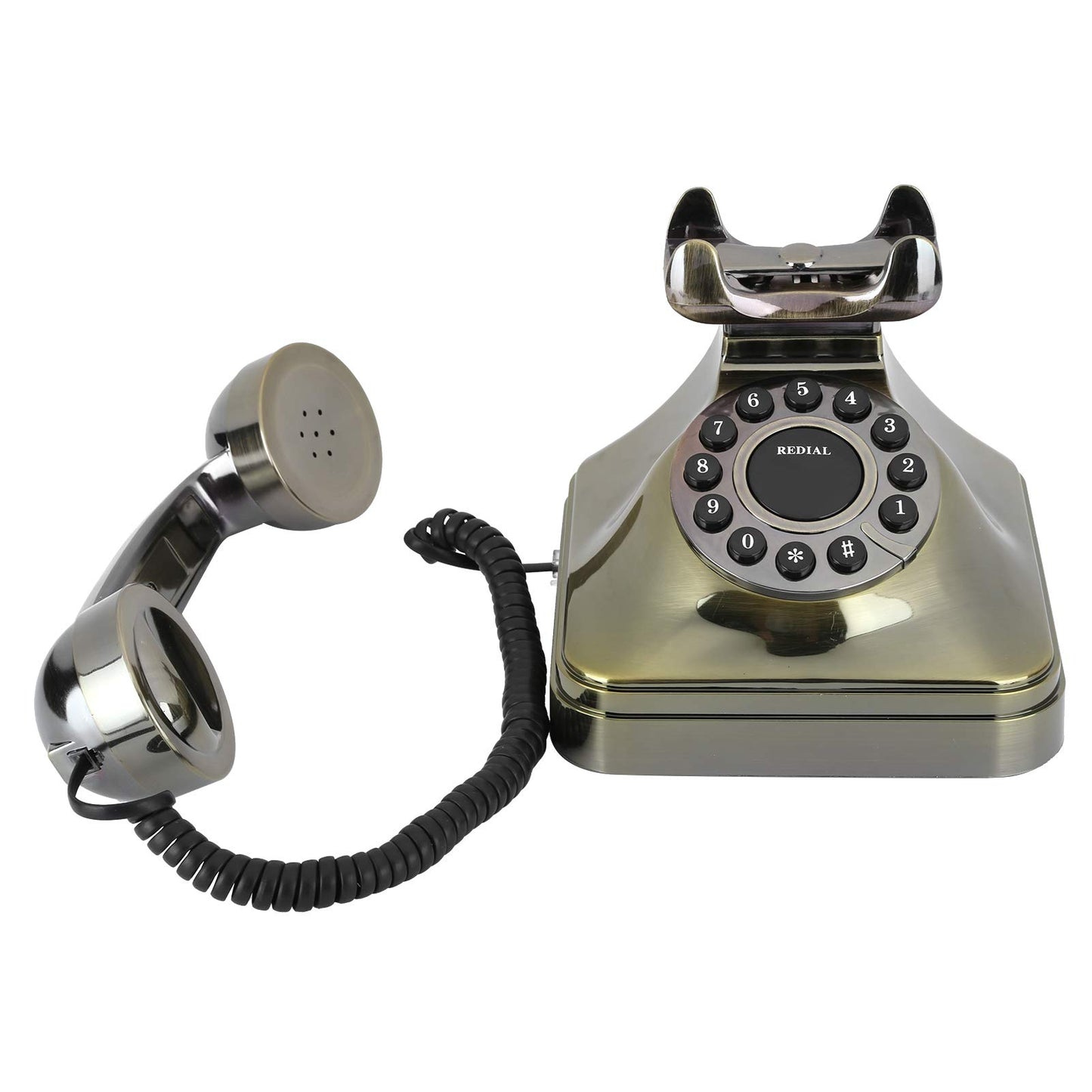 Oumij1 Teléfono Fijo Vintage - Teléfono Retro de Bronce Antiguo - Llamada de Alta Definición - Teléfono Residencial de Botón Grande - para Oficina, Hotel