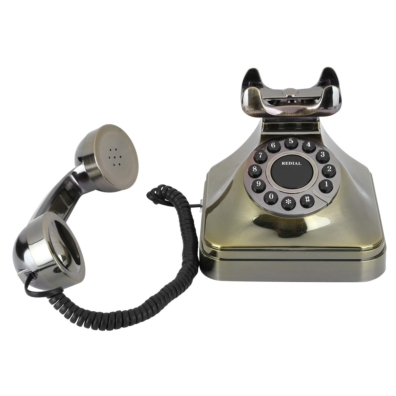 Oumij1 Teléfono Fijo Vintage - Teléfono Retro de Bronce Antiguo - Llamada de Alta Definición - Teléfono Residencial de Botón Grande - para Oficina, Hotel