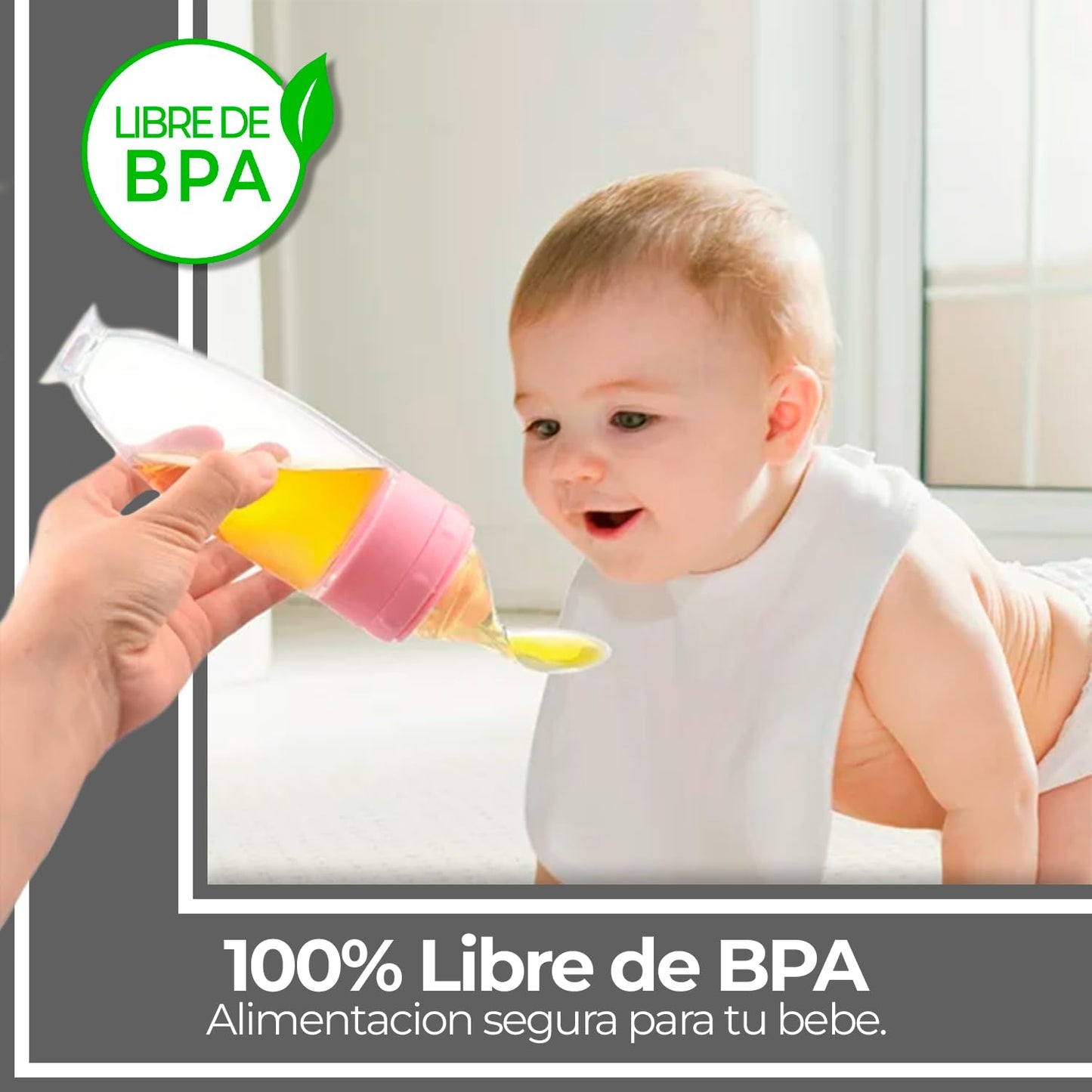 Cuchara Alimentadora para Bebés Dispensador de papillas de Silicona Flexible con Ventosa Libre BPA 90ml (Amarillo)