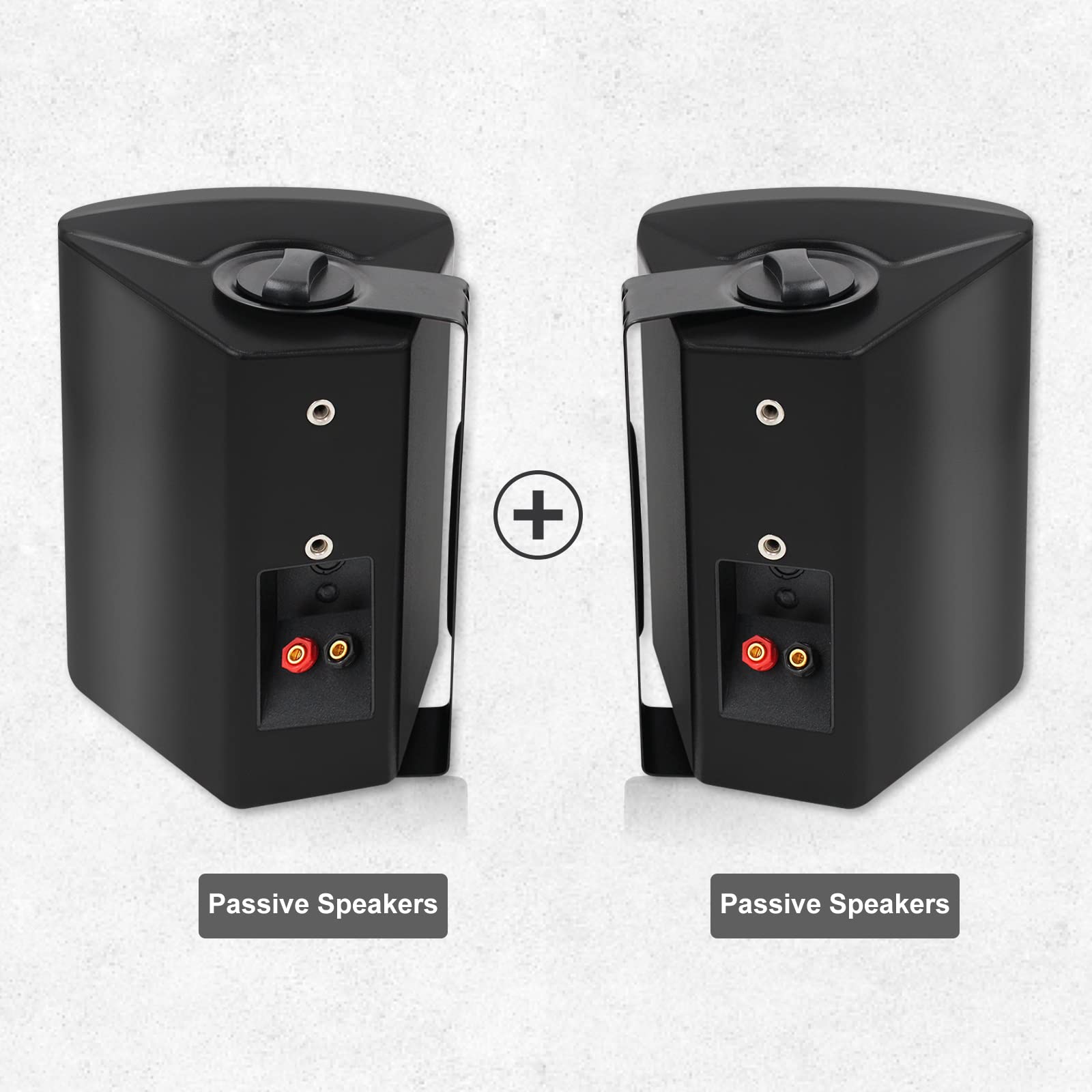Herdio - Altavoces de Pared para Patio Interior y Exterior de 5.25 Pulgadas, 200 W, Sistema de Montaje en Pared para Todo Tipo de Clima, un par, Negro