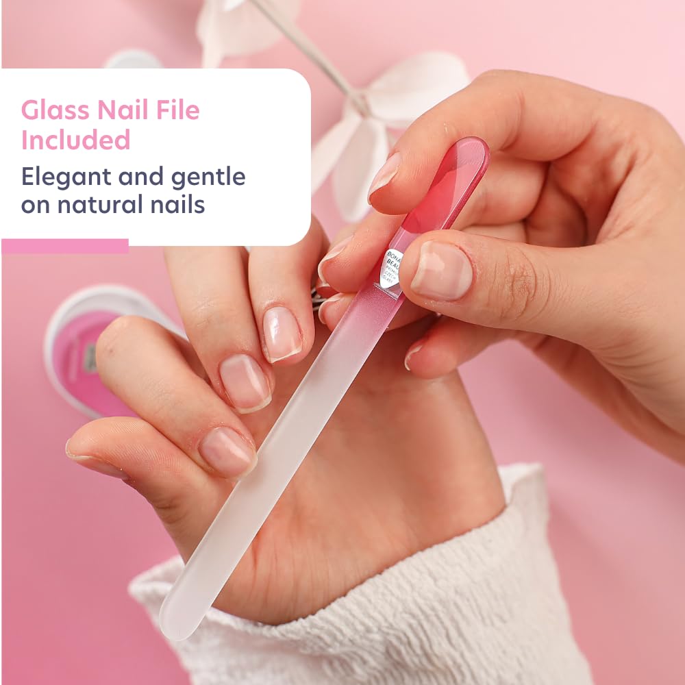 BONA FIDE BEAUTY Set De Limas De Uñas De Cristal - Ergo File - Herramientas Premium Para El Cuidado De Las Uñas. Cristal Checo Auténtico (Rosa)